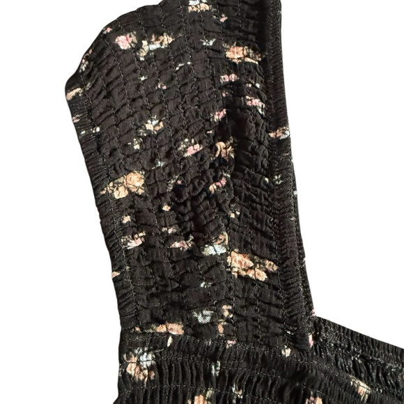 Floral Black Smocked Women's Top - Picture 3 of 5